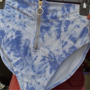Charlotte Russe Blue and White Tie-Dye Swimsuit Bottom